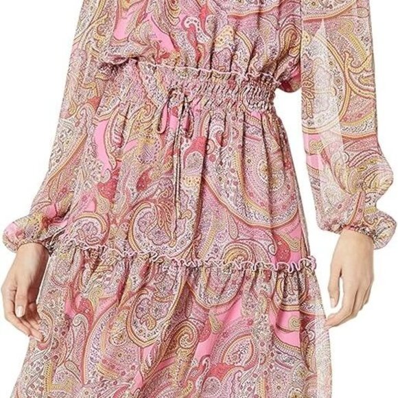 Tommy Hilfiger Pink Paisley Off-Shoulder Dress Size 10 Elastic Waist 3/4 Sleeves - Picture 16 of 16